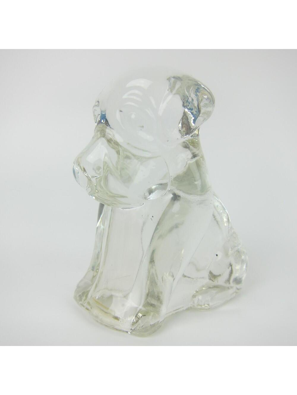 Vintage Clear Glass Mopey Bull Dog Figurine Candy Container Federal Glass 1940s
